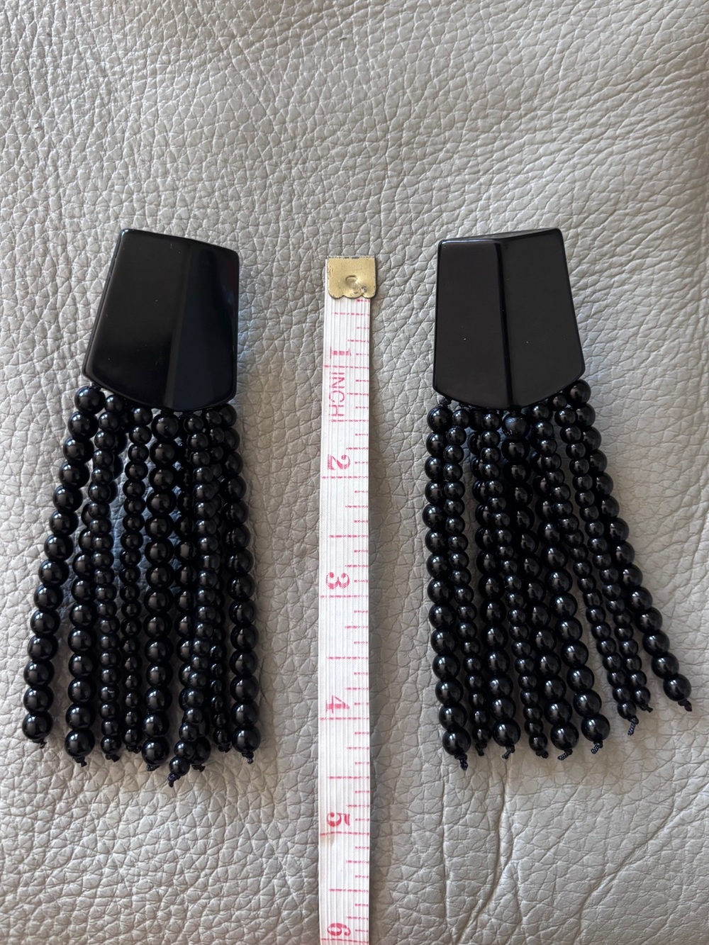 Acrylic Black Long Tassel Clip-On Drop Earrings